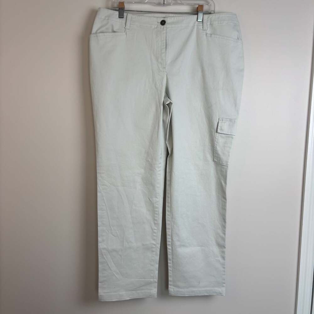 Chico's cargo pants womens 16 tan pockets straight leg stretch Utility